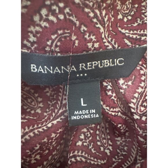 Banana Republic Large Burgundy Paisley Button-Down Midi Ruffle Collar - Picture 3 of 13